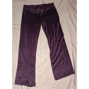 Hale Bob Womens Small Velour Pants Dark Purple Low Rise Flare Y2K Lounge